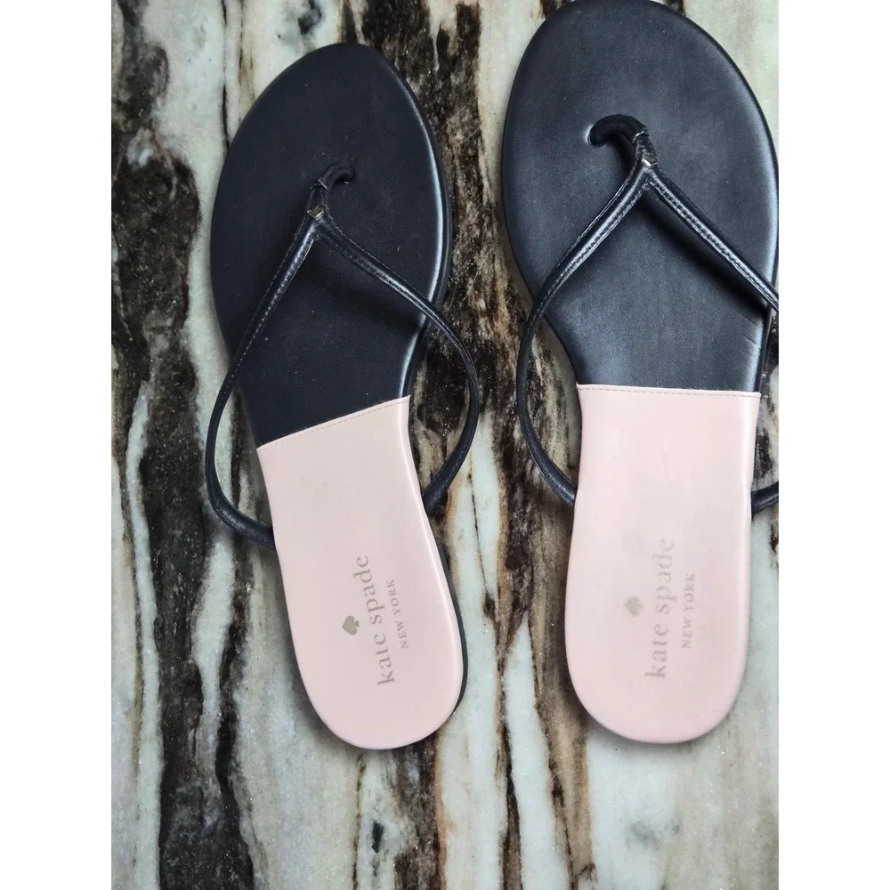 Kate Spade New York Black Pink Thong Flip Flop Sandals Flat Logo Womens‎ 10
